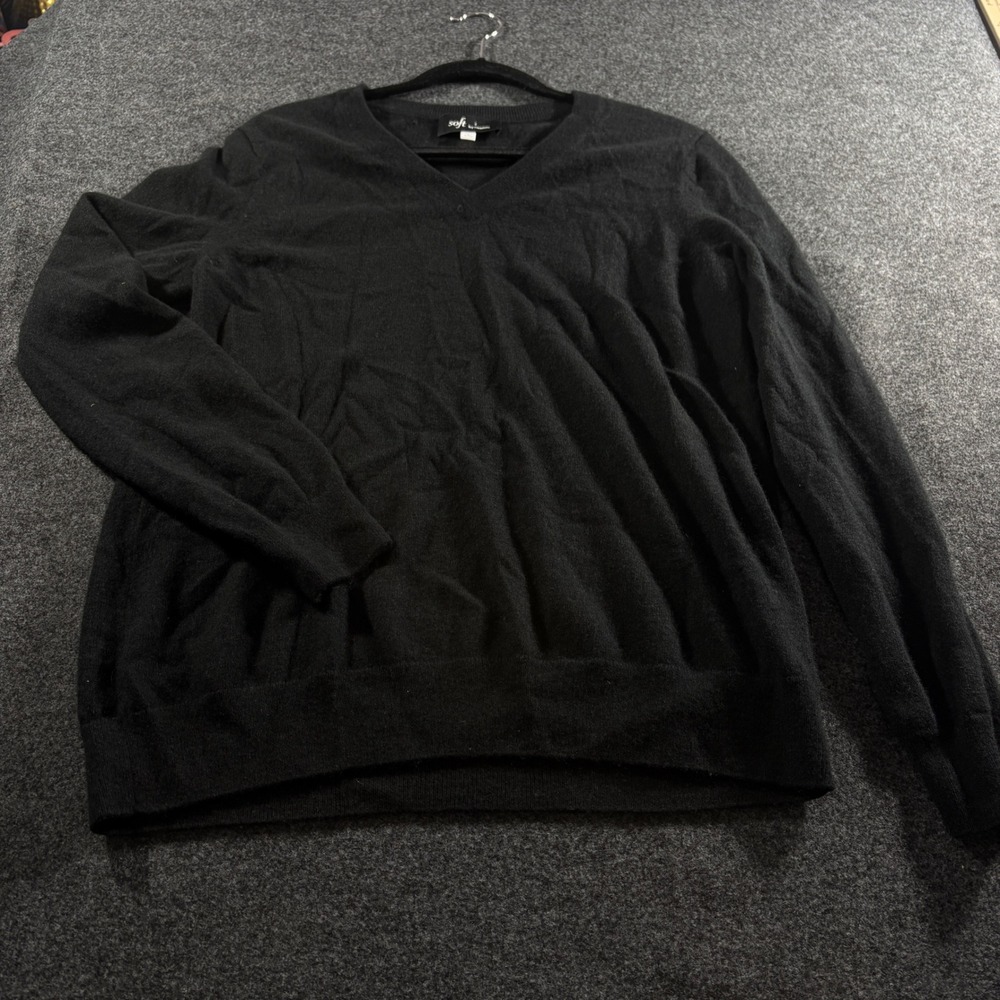 Soft by Naadam Sweater Womens L Black 100% Cashmere V-Neck Pullover Knit Casual